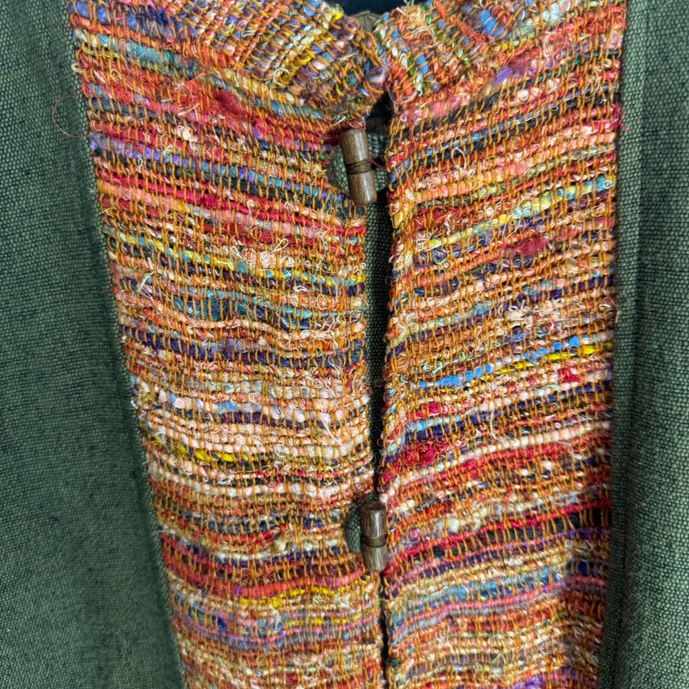 Ganesh Himal Jacket Womens XL Green Multi Woven Cotton Handmade Nepal Toggle‎ - Picture 6 of 16